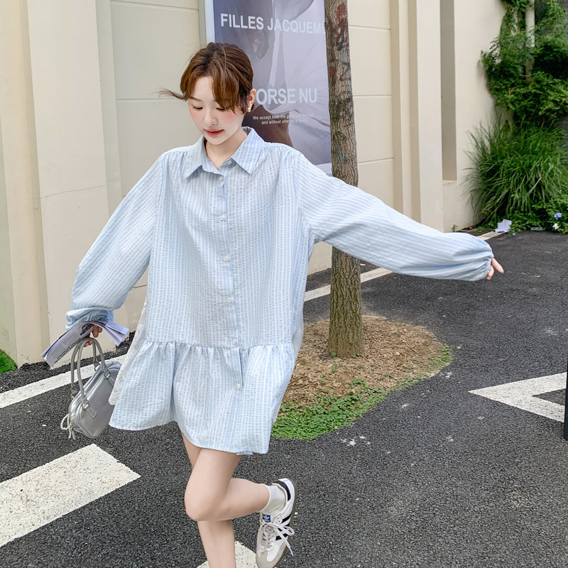 现货条纹衬衫拼接蕾丝花边2B233-9751-P135198,女装连衣裙,2B233
