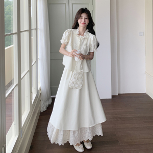 夏装新款甜美气质小香风花边半身裙两件套2C135-6895P145K218图片