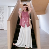 粉色提花背心上衣阔腿裤套装女2025夏季新款法式高级感气质两件套，女装套装/套裙，2C135