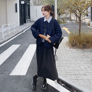 藏青色轻薄款羽绒棉服外套女秋冬2025新款夹棉上衣夹克小棉袄棉衣图片