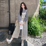叠穿条纹连衣裙时尚套装女2025秋季新款爆款减龄背带裙超火两件套，女装套装/套裙，2C323