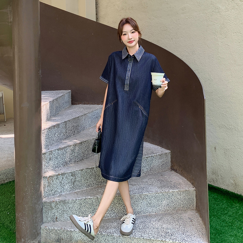 现货2025夏季休闲牛仔拼接条纹连衣裙2C326-W530-P155-K218,女装连衣裙,2C326