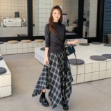 时尚设计感上衣不规则格子半身裙两件套女2025年秋季新款韩版套装，女装套装/套裙，2C233