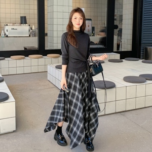 时尚设计感上衣不规则格子半身裙两件套女2025年秋季新款韩版套装图片