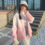现货！2025冬装款皮毛一体渐变色羊羔毛外套2C056-6833-P175控248，女装毛呢外套，2C056