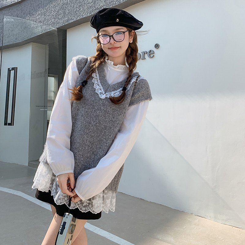 开春穿搭一整套女小个子2025超火独特超好看甜美减龄针织马甲套装,女装套装/套裙,2C166