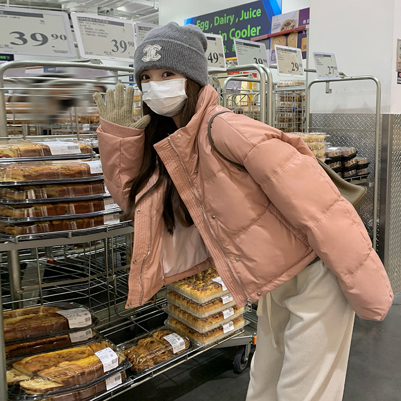 高级感超好看短款立领pu皮羽绒服女冬2026新款小个子面包服厚外套图片