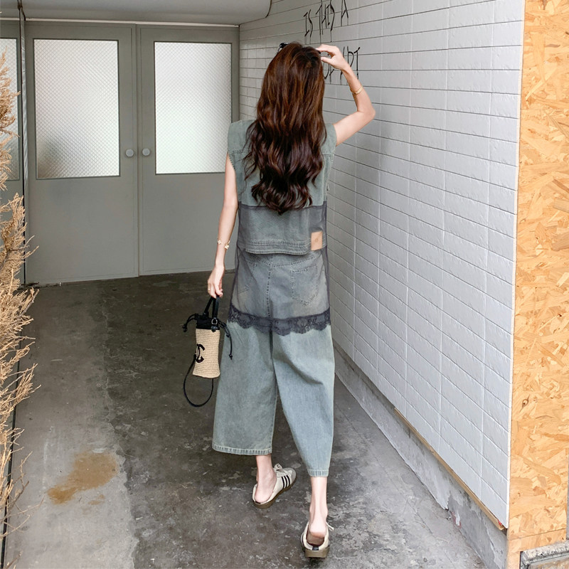 现货;夏装新款设计感拼接蕾丝牛仔马甲套装2C135-N8877P165K238,女装套装/套裙,2C135