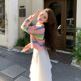 慵懒风彩条毛衫+白色仙女裙套装2C057-8130-P145-K208，女装套装/套裙，2C057