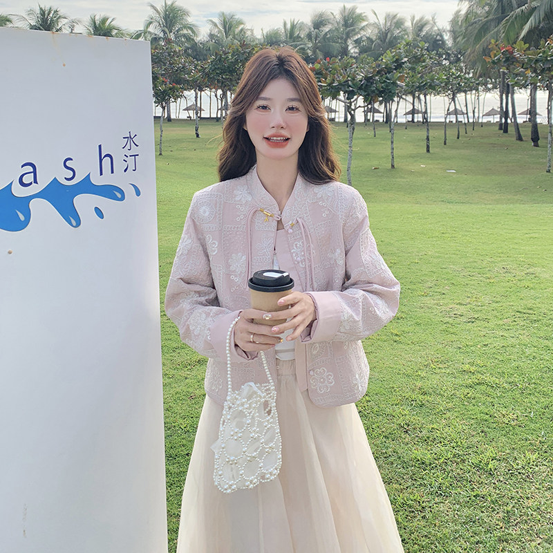 粉色新中式风盘扣短外套女2025开春新款超好看甜美减龄气质上衣,女装短外套,2C166