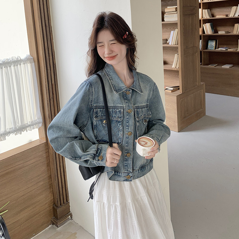提花小香风牛仔外套女春秋2025新款美式减龄小个子短款爆款上衣,女装短外套,2C013
