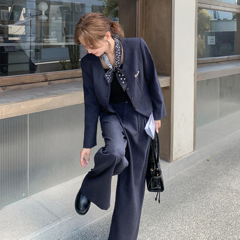 休闲气质西装阔腿裤套装女春秋又a又飒御姐盐系轻熟风超火两件套,女装套装/套裙,2C203
