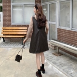 咖色针织打底衫皮背心连衣裙两件套女秋季2025新款小个子流行爆款，女装套装/套裙，2C135