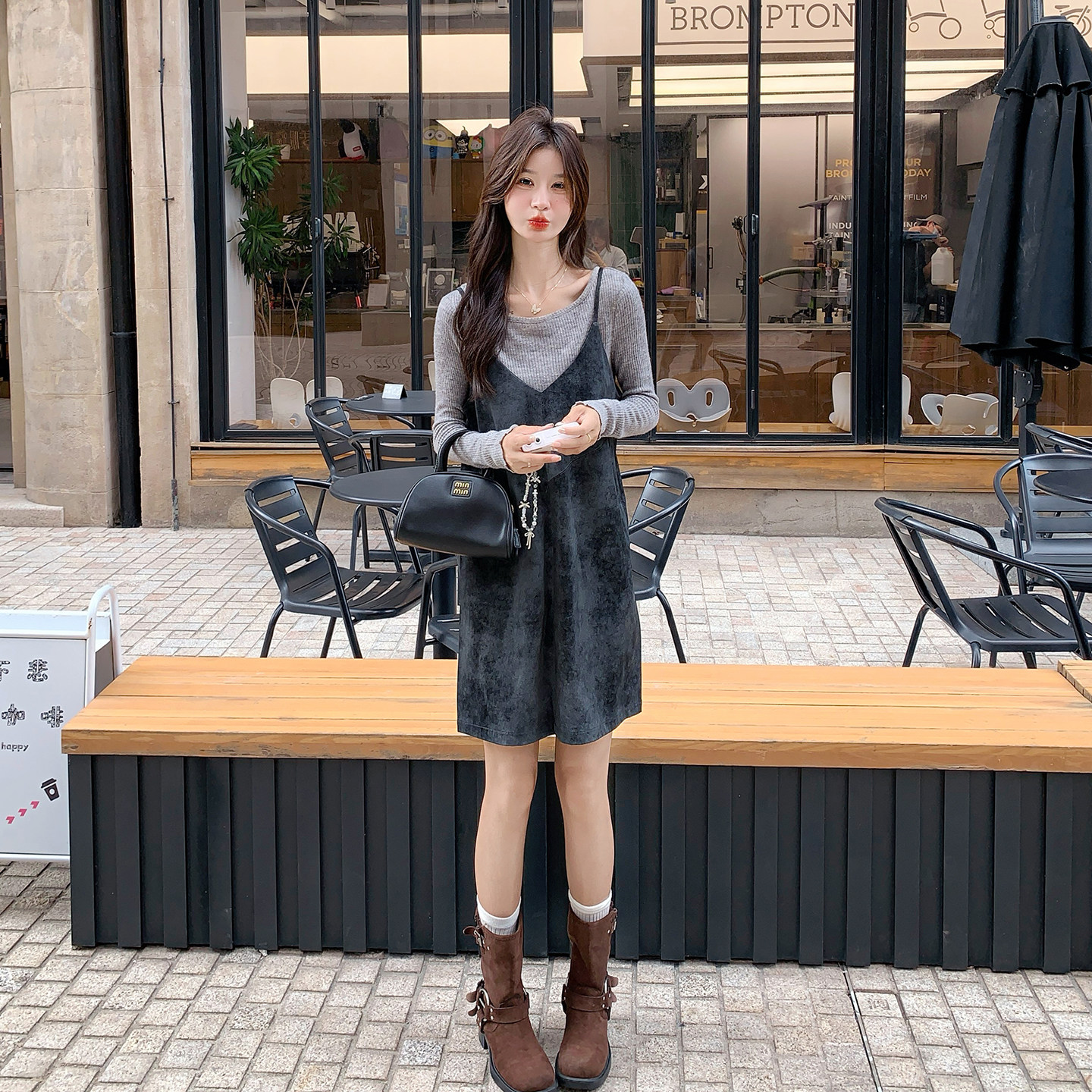 新品现货款号7748PU皮料吊带裙+打底毛衣套装P165K248,女装套装/套裙,2D043