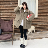 现货军绿色拼接毛线领内胆90白鸭绒加厚外套5833-P275-K408，女装羽绒服，2C159