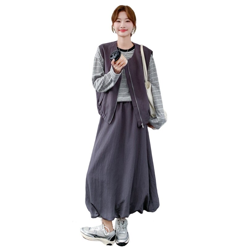 大货马甲+条纹T+半裙三件套2C206-L597-P185-K268,女装套装/套裙,2C206
