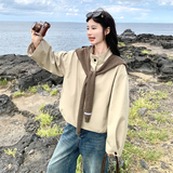 韩系小个子气质时尚百搭夹克卡其色针织披肩休闲短外套秋，女装短外套，2C159