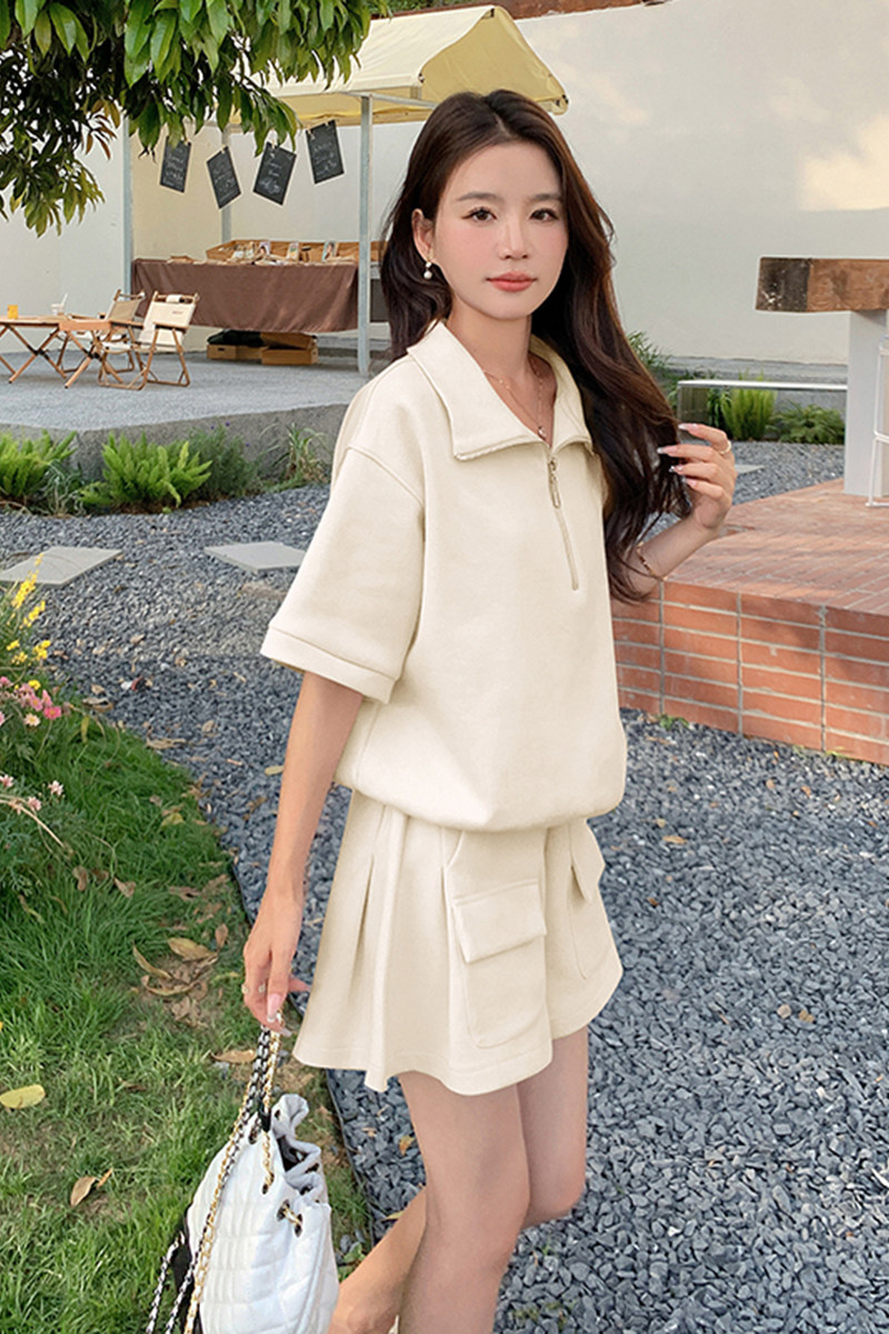 韩版盐系休闲运动套装女2025夏季新款设计感上衣阔腿短裤子两件套,女装套装/套裙,2C088