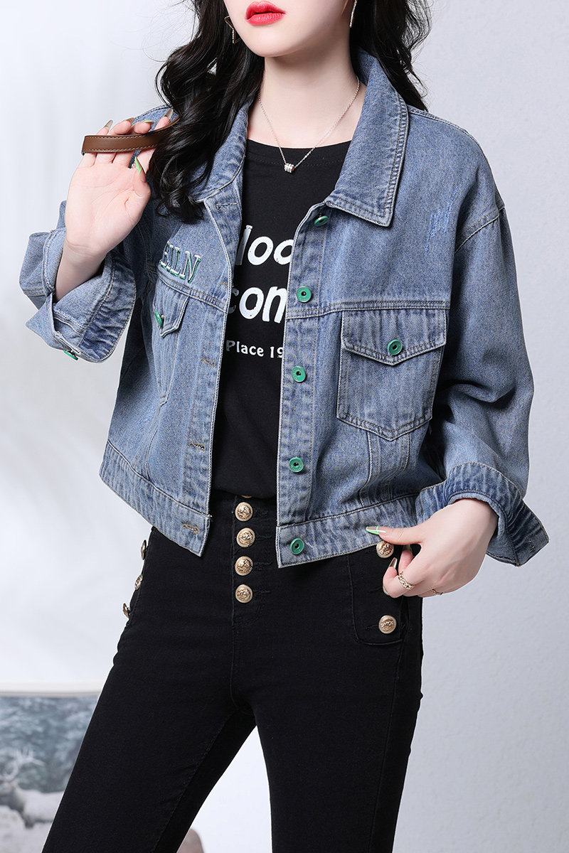 早秋牛仔短外套女装新款2022洋气时尚潮流上衣，女装皮衣，新感觉,女装皮衣,新感觉