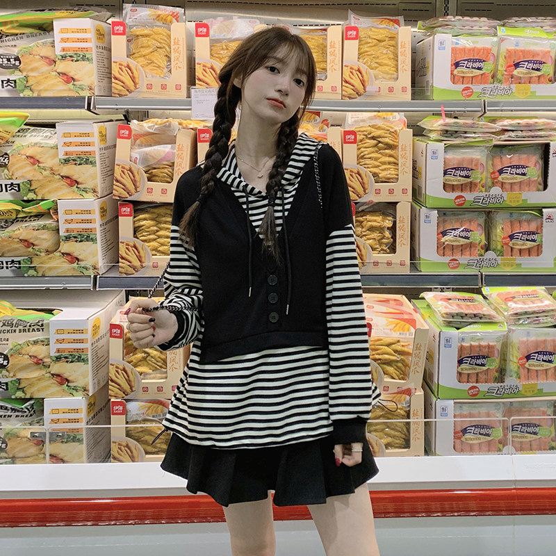 ()连帽条纹拼接卫衣2C373-D0910-P105K158,女装卫衣/绒衫,2C373
