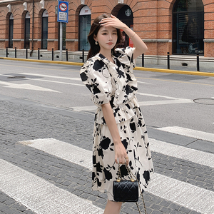 茶歇法式v领碎花连衣裙女夏2025新款高级感泡泡袖收腰中长款裙子图片