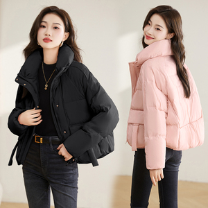 2025新款冬季羽绒服女短款高腰时尚纯色90%白鸭绒羽绒服图片