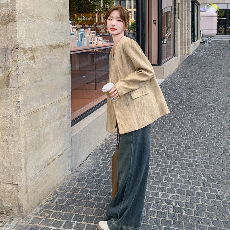 独特漂亮v领西装外套女春秋2025超火好看气质高级感小众休闲西服,女装连衣裙,2C280