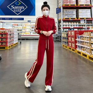 纯色运动套装女春季新款时尚洋气高端拉链卫衣休闲阔腿长裤两件套图片