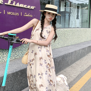 【现货】洋气挂脖蝴蝶印花连衣裙088-6625p105k158图片
