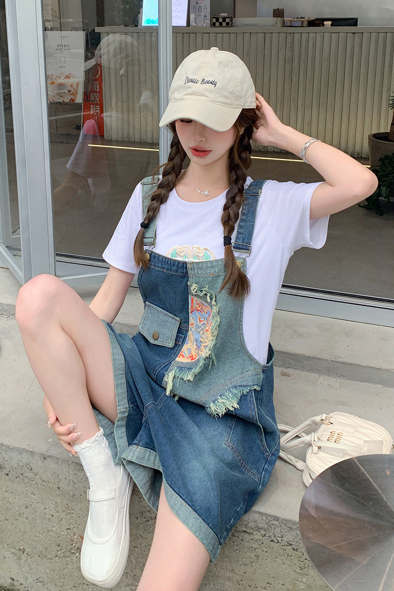 【现货】新中式复古刺绣拼色背带裤套装P130K180,女装套装/套裙,2D148