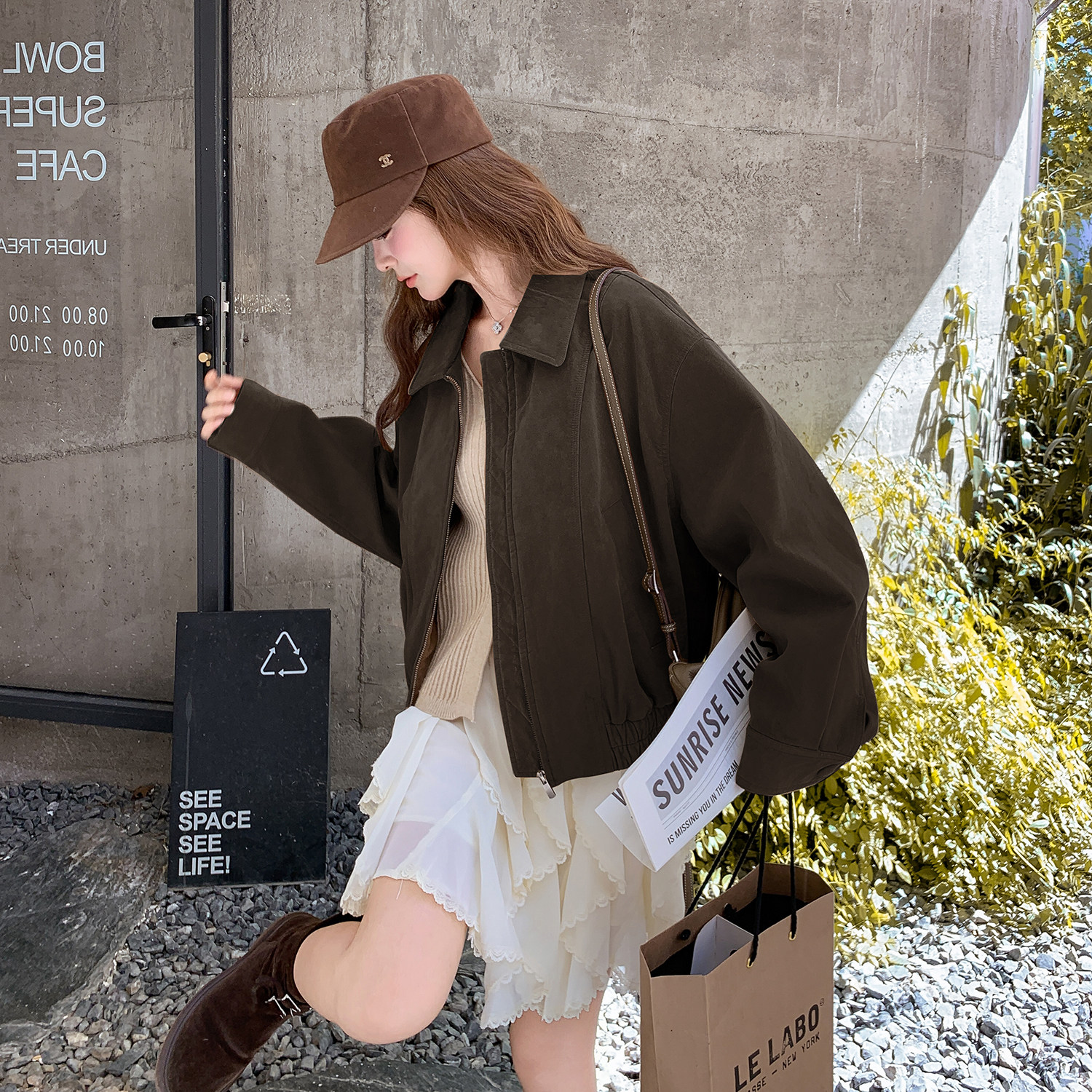 【现货】2025秋新款美拉德穿搭短款外套2B154-PY703-155-K228,女装皮衣,2B154
