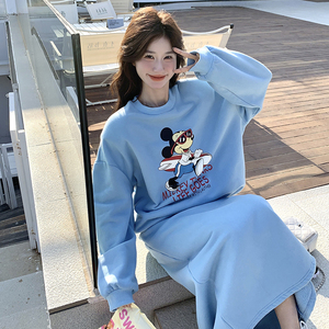 蓝色休闲卫衣运动套装裙女春秋2025新款韩系ootd学院风两件套爆款图片