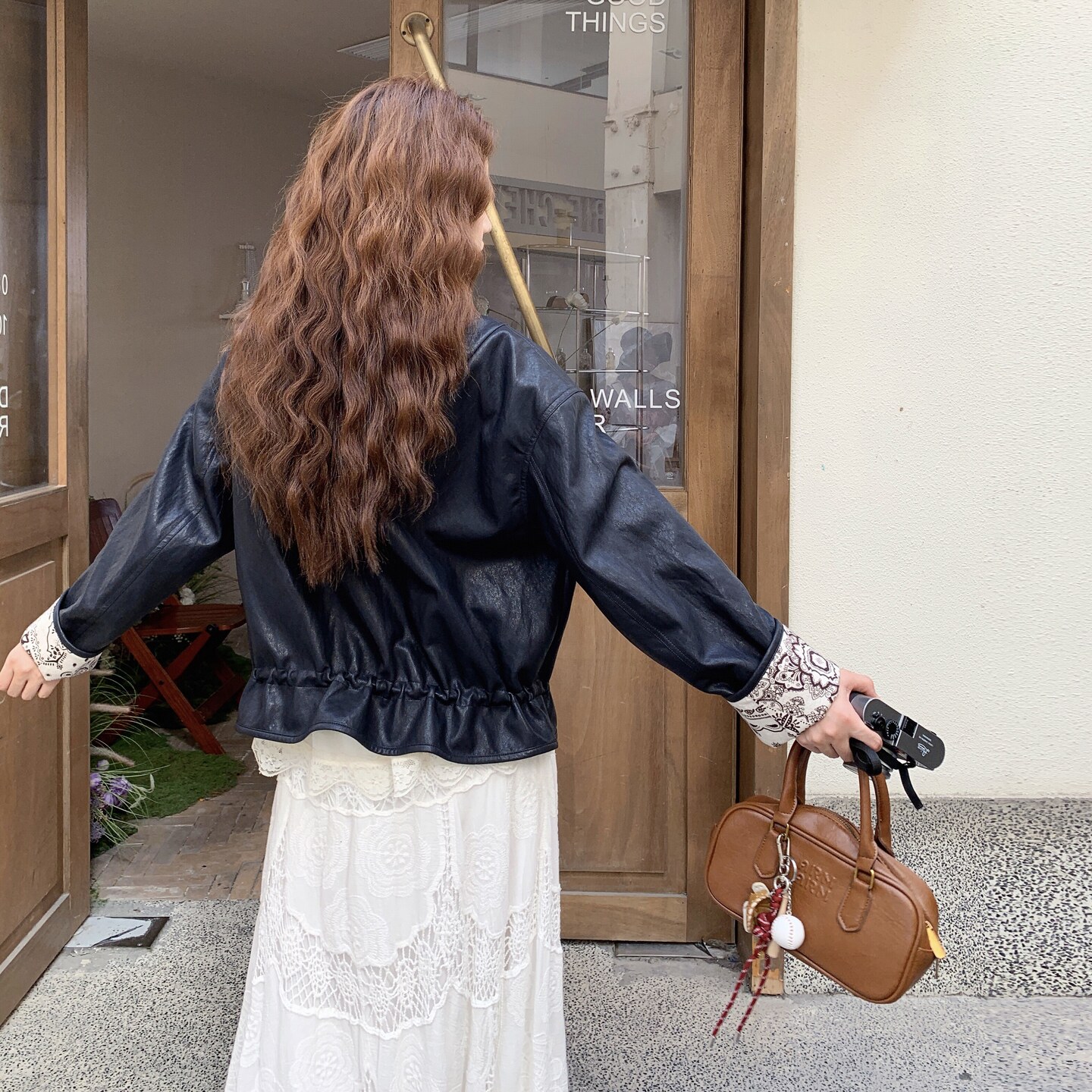碎花拼接两面穿皮衣外套女春秋2025新款小个子流行爆款韩系夹克,女装皮衣,2C307