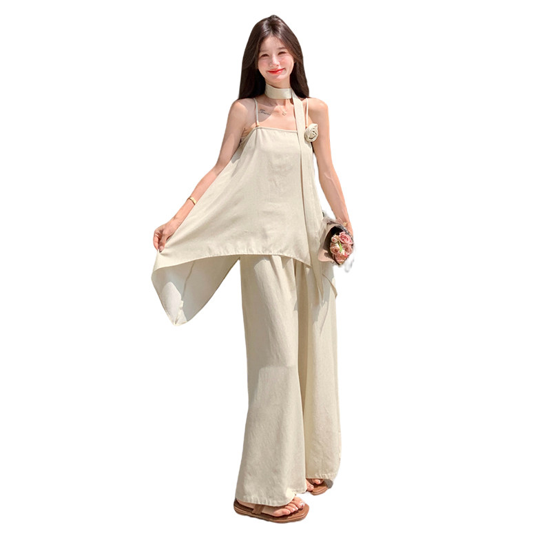 2025新品韩系花朵装饰吊带背心+阔腿休闲裤8633-P150K228,女装套装/套裙,2C125