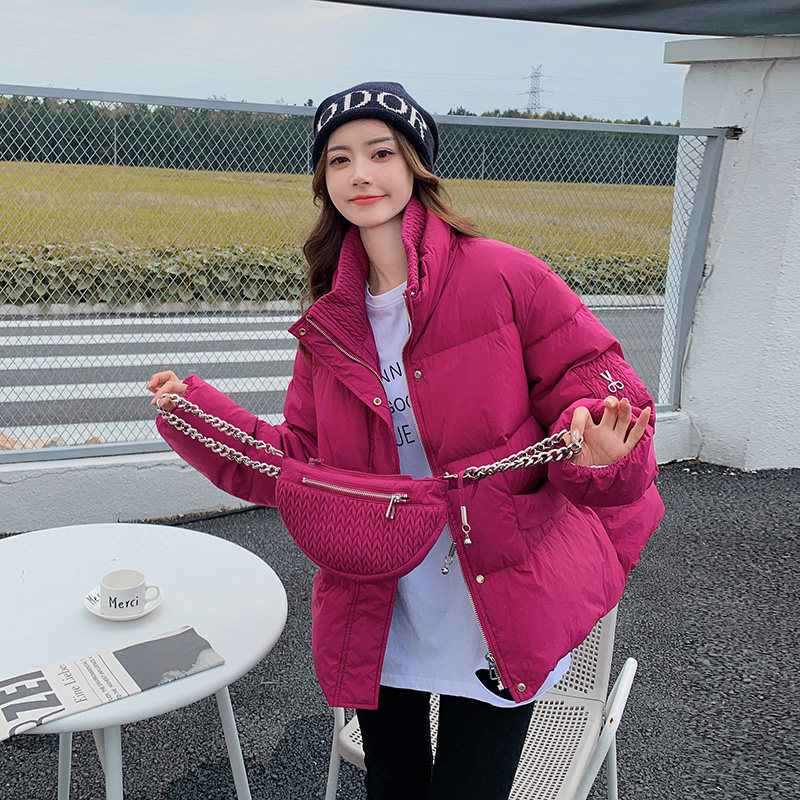 火龙果色短款羽绒服女2025冬季新款韩版小个子时尚加厚白鸭绒外套,女装羽绒服,2C022