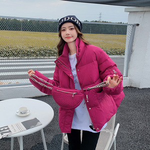 火龙果色短款羽绒服女2025冬季新款韩版小个子时尚加厚白鸭绒外套图片
