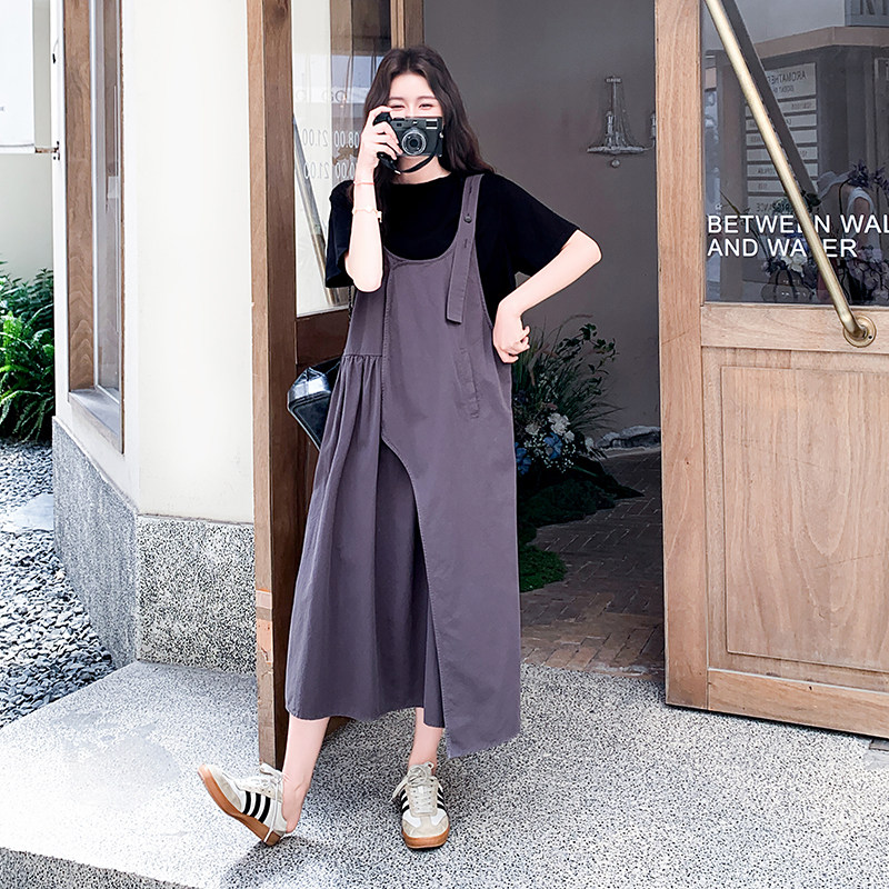 韩版紫色背心裙T恤两件套女夏季2025新款通勤高级穿搭背带裙套装图片
