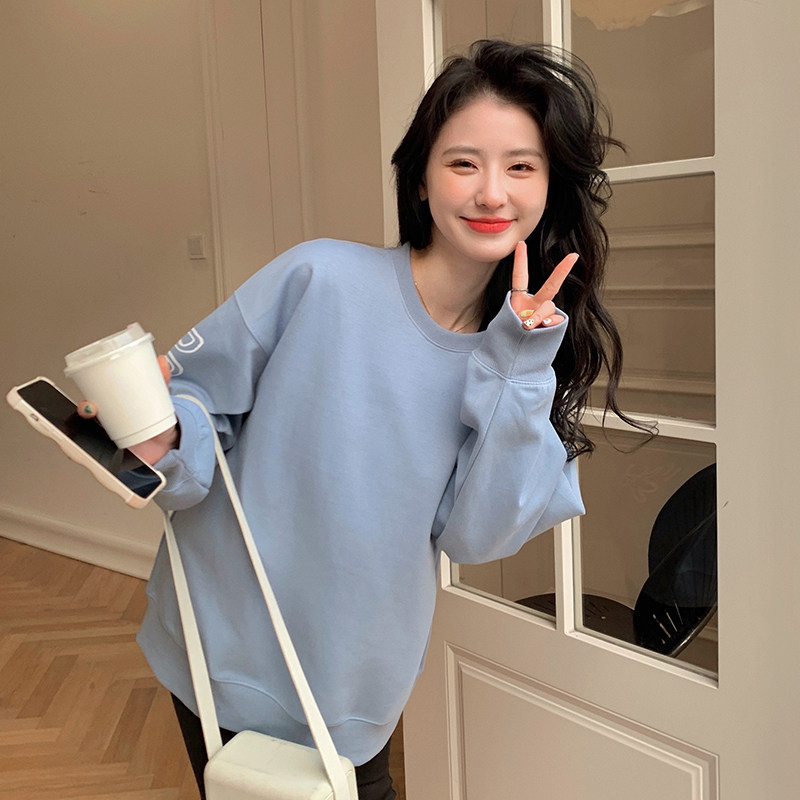 秋装蓝色圆领印花卫衣057-5788-P95K158,女装卫衣/绒衫,2B080