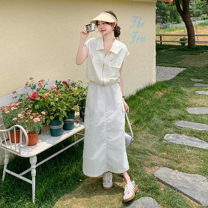 米白色工装两件套套装7638-P135-K198,女装套装/套裙,2C159