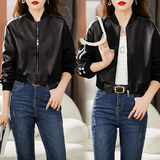 2025春新款新款棒球服撞色短款皮衣外套，女装皮衣，乐衣轩