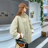 韩系复古羊羔毛拼接翻领羽绒服女2025冬季新款中长款工装羽绒外套，女装羽绒服，2C086