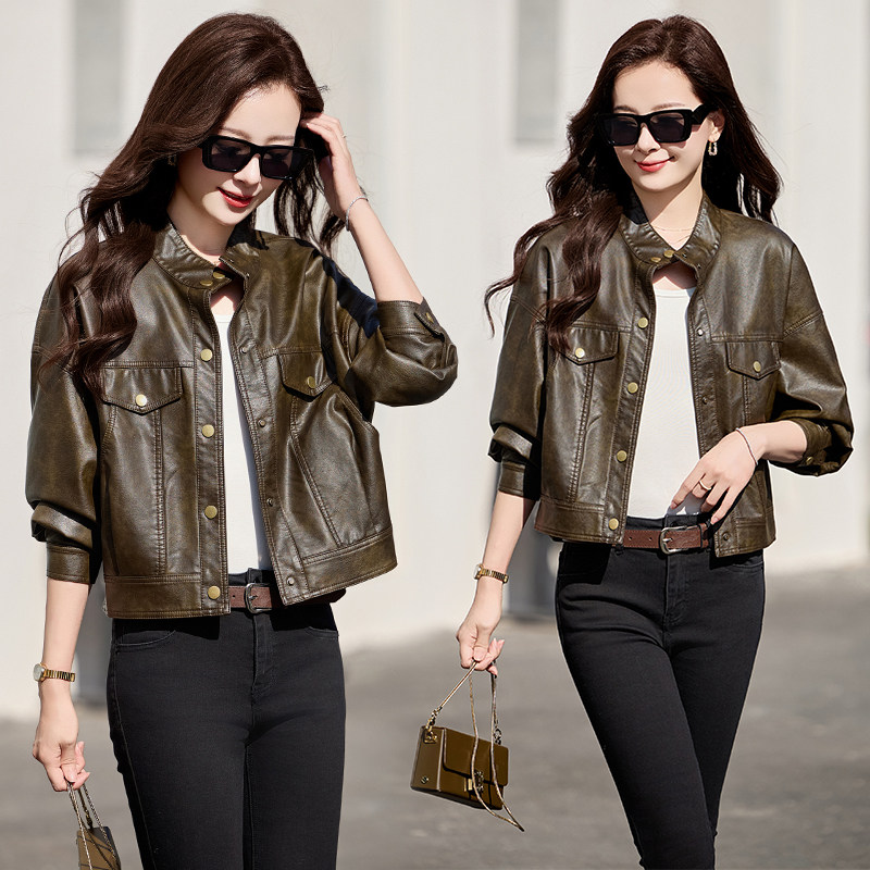 【现货】春装新品皮衣外套女宽松减龄皮夹克2505-1C115-P125-K188,女装皮衣,吾爱衣