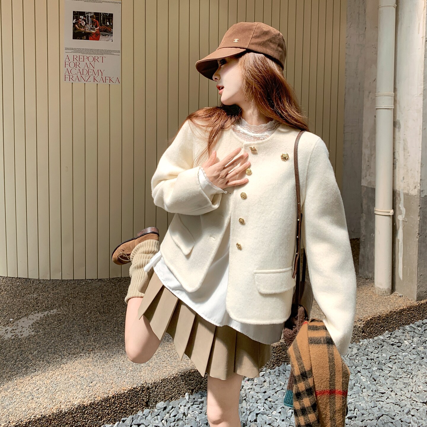 宽松休闲气质双面呢羊毛外套女秋冬2025新款巨好看独特漂亮呢大衣图片