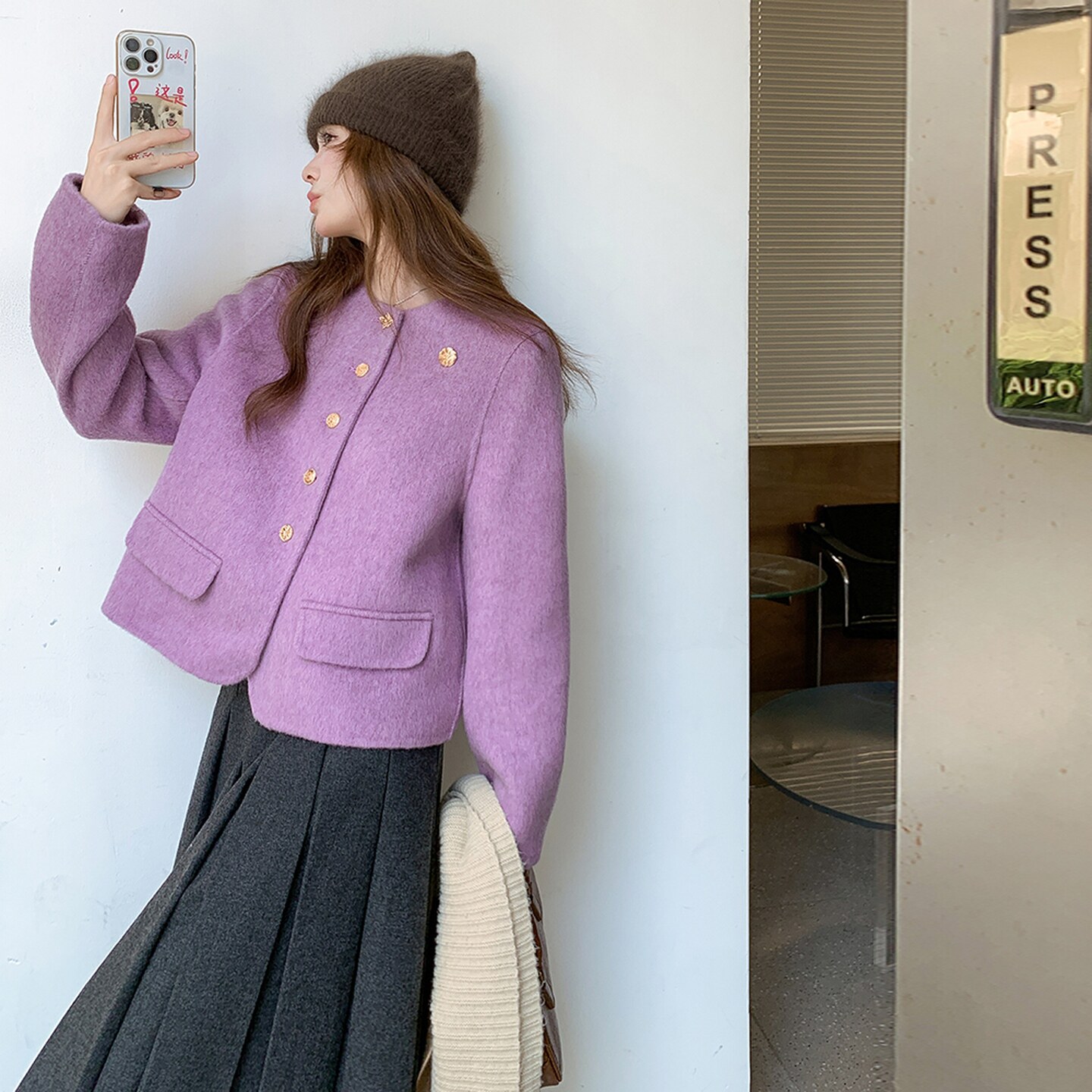 【现货】小香风双面尼短款外套D200P195K278,女装毛呢外套,2D008