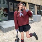 安哥拉红设计感拼接卫衣女秋新款新款韩版小个子宽松oversize外套，女装卫衣/绒衫，2C087