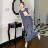 现货D078-T1915-P175K258打底衫+下摆波浪边马甲+半裙3件套，女装套装/套裙，2D078