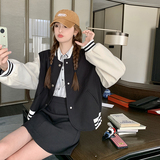 新品现货拼色棒球服外套+半身裙裙裤两件套196-P165控228，女装套装/套裙，2C075