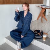 时尚穿搭慵懒风牛仔套装裤女秋季2025新款轻国风衬衫阔腿裤两件套，女装套装/套裙，2C236