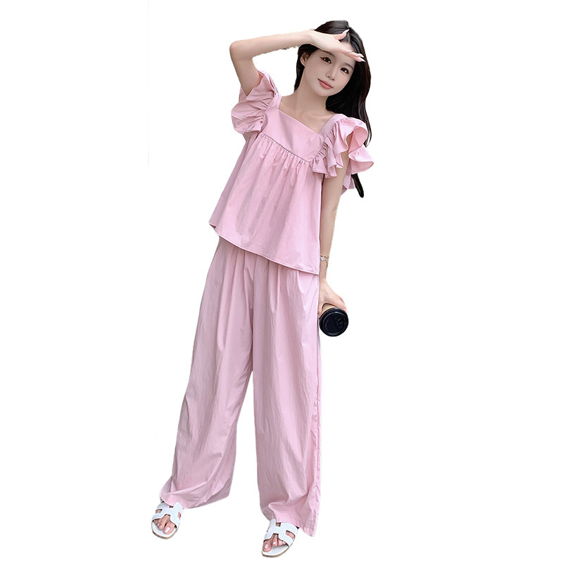 2025夏季新款套装飞飞袖蝴蝶结韩版松紧腰套装,女装套装/套裙,2C290