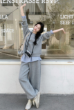 现货休闲风格纹拼接卫衣三件套女，女装套装/套裙，2B142
